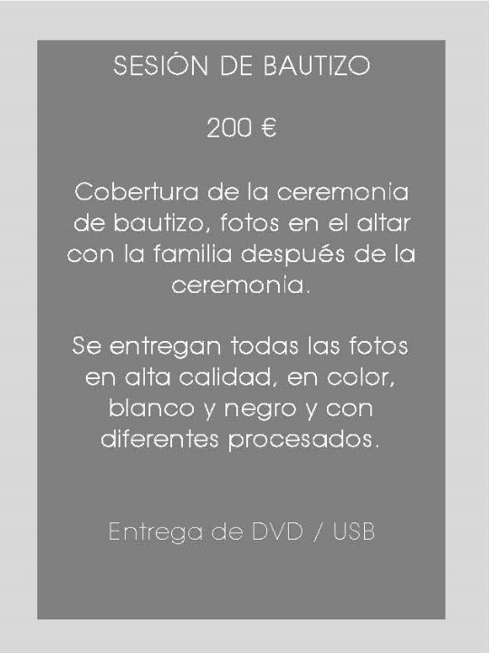 Reportaje de bautizo - Tarifas